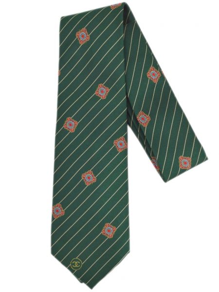 Svilena kravata iz žakarda Chanel Pre-owned zelena