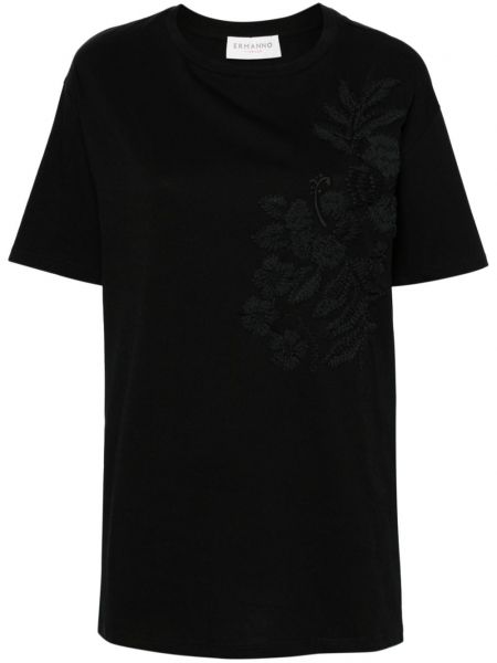 Kokvilnas t-krekls ar ziediem Ermanno Firenze melns