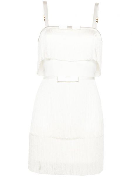 Sukienka mini z frędzli Elisabetta Franchi biała
