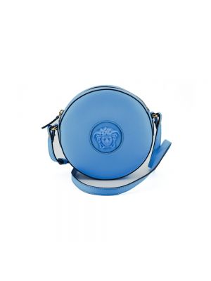 Okrągła torba skórzana Versace niebieska
