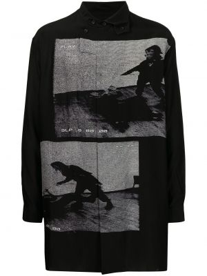 Svilena dugačka košulja s printom Yohji Yamamoto crna
