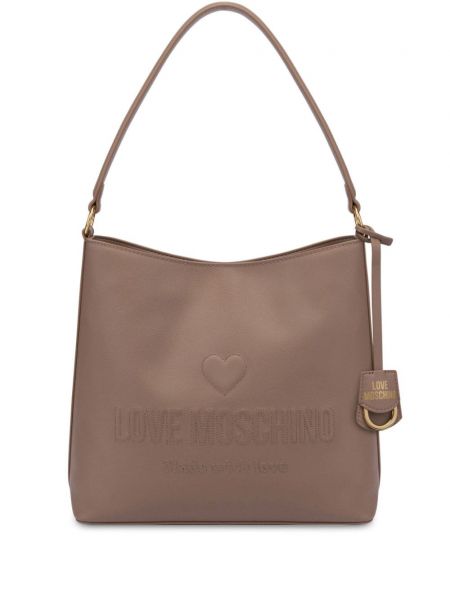 Læder broderet shopping bag Love Moschino brun