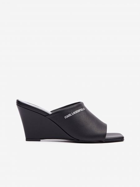 Papuci de casă din piele cu vârf deschis Karl Lagerfeld negru