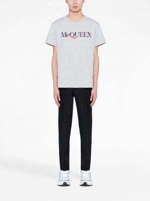 T-shirt brodé en coton Alexander Mcqueen gris