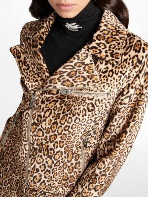 Kožená bunda s potlačou s leopardím vzorom Etro čierna