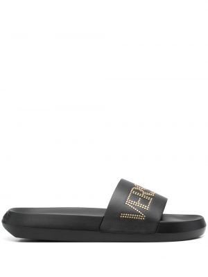 Usnjene nizki čevlji z žeblji Versace črna