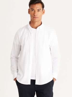 Lininė marškiniai su sagomis slim fit Ac&co / Altınyıldız Classics balta