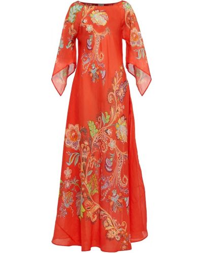 Dlouhé šaty s paisley potiskem Etro - oranžová