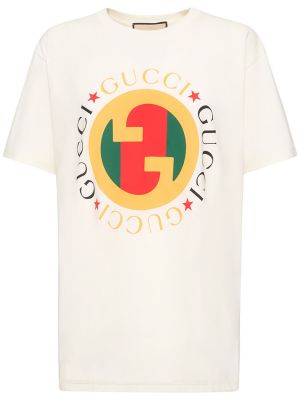 Памучна тениска с принт от джърси Gucci бяло