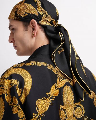 Hedvábný šál s potiskem Versace černý