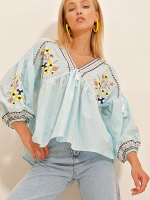 Вишита блуза Trend Alaçatı Stili блакитна