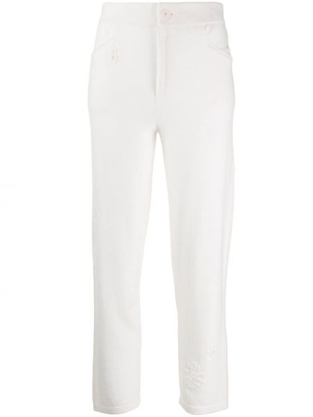 Pantalones con bordado de flores de punto Barrie blanco