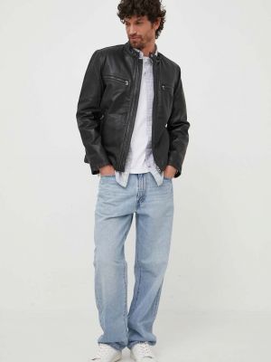 Kurtka jeansowa skórzana Pepe Jeans czarna