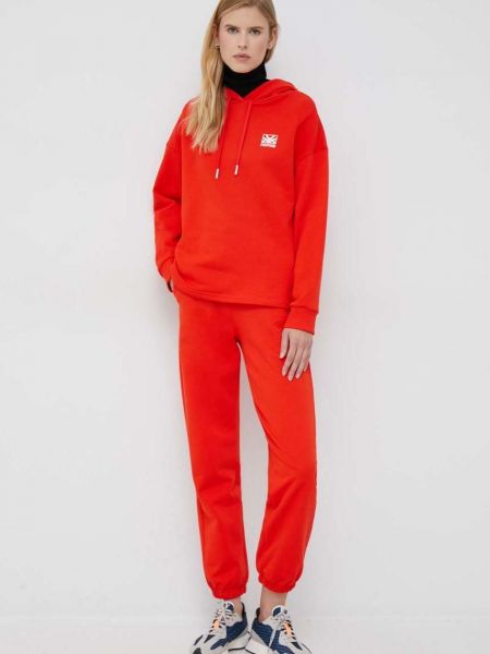 Pamučna hoodie s kapuljačom United Colors Of Benetton crvena