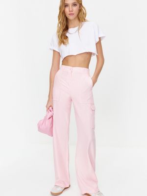 Růžové pletené cargo kalhoty relaxed fit Trendyol