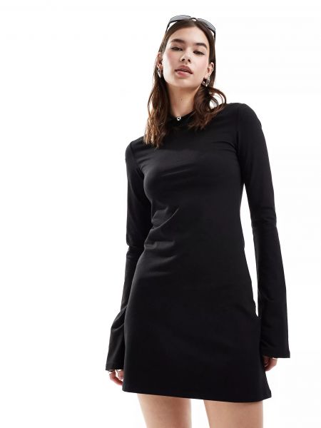 Платье мини с длинным рукавом с вырезом лодочка Weekday черное