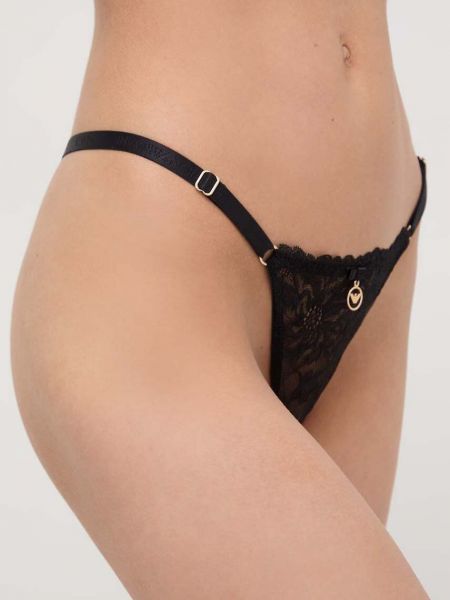Stringi koronkowe Emporio Armani Underwear czarne