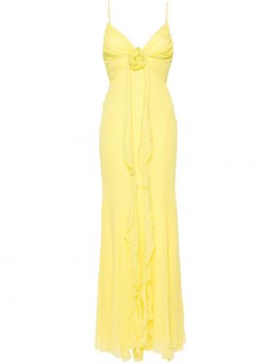 Květinové hedvábné dlouhé šaty Blumarine žluté