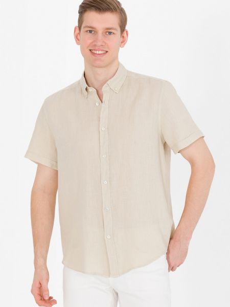 Льняная рубашка с коротким рукавом U.s. Polo Assn. бежевая