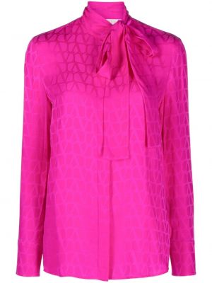 Жакардова копринена блуза Valentino Garavani розово