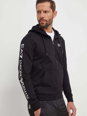 Pamučna hoodie s kapuljačom Ea7 Emporio Armani crna