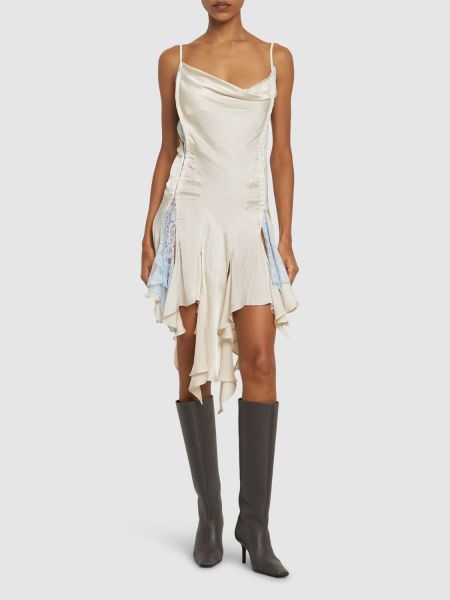 Satynowa sukienka mini z falbankami koronkowa Y/project beżowa