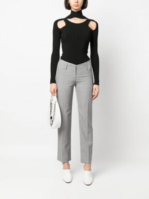 Vlněné rovné kalhoty Victoria Beckham šedé