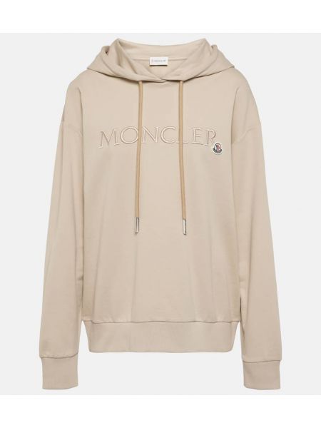 Pamučna hoodie s kapuljačom od jersey Moncler bež