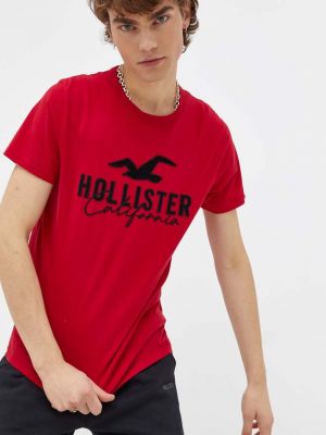 Bavlněné tričko s aplikacemi Hollister Co. červené