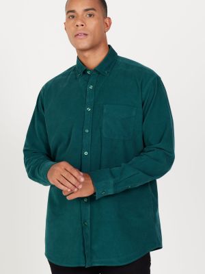 Relaxed fit marškiniai su sagomis velvetinė Ac&co / Altınyıldız Classics žalia