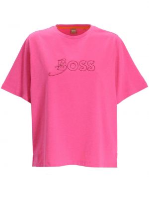 Bavlnené priliehavé tričko s potlačou Boss ružová