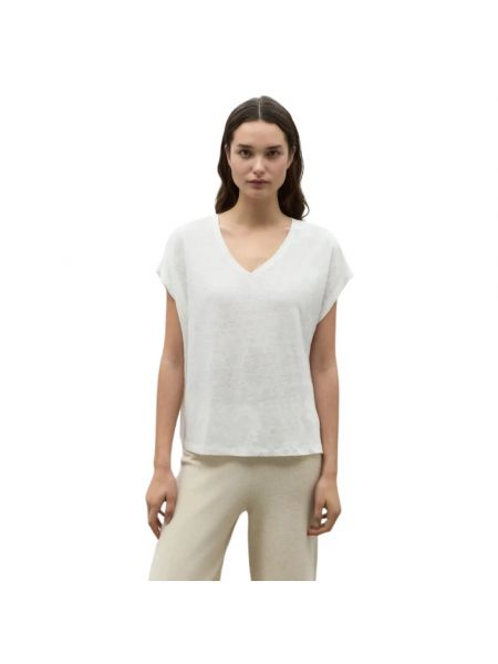 Leinen t-shirt mit v-ausschnitt Ecoalf weiß