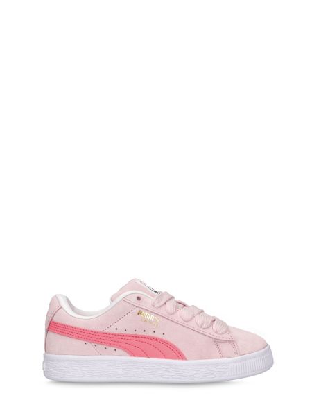 Blonder semsket skinn snøring sneakers for jenter Puma Suede rosa