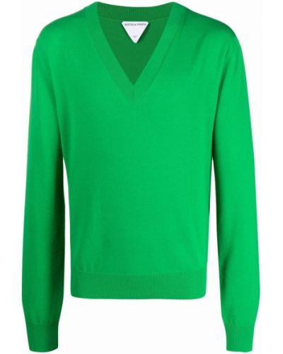Jersey de punto con escote v de tela jersey Bottega Veneta verde