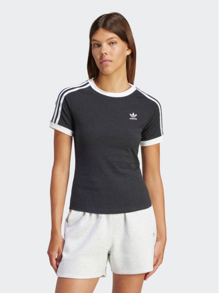 Csíkos slim fit póló Adidas fekete
