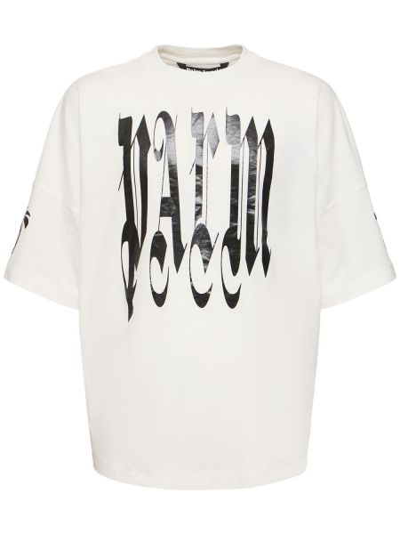 Camiseta de algodón con estampado Palm Angels blanco