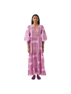 Sukienka długa z nadrukiem Antik Batik różowa
