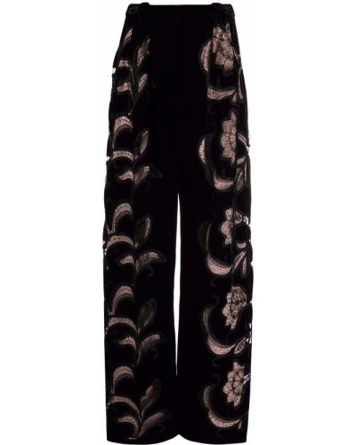 Pantalones rectos de flores con estampado bootcut Alberta Ferretti negro