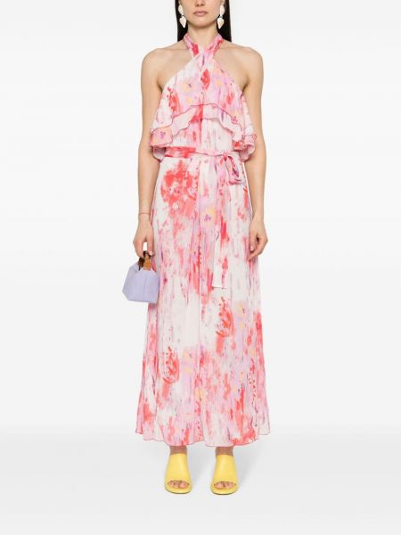 Sukienka długa z nadrukiem w abstrakcyjne wzory Msgm różowa