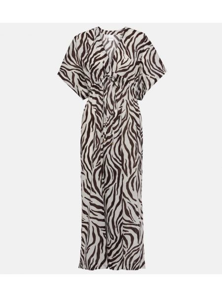 Bavlnené midi šaty s potlačou so vzorom zebry Max Mara hnedá