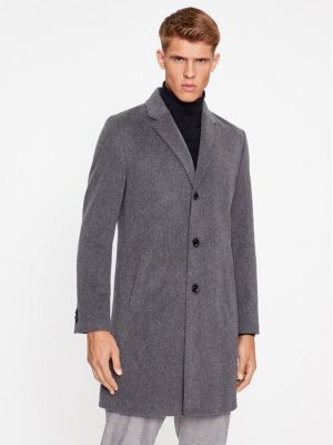 Vlnený priliehavý kabát Boss sivá