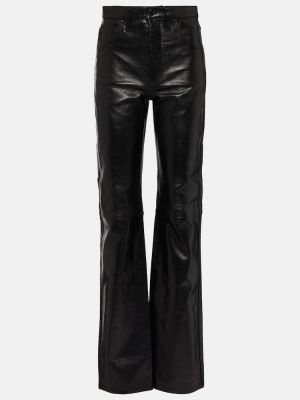 Kožené rovné kalhoty s vysokým pasem Dodo Bar Or černé