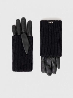 Černé vlněné rukavice Boss