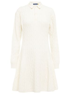 Kašmírové vlnené mini šaty Polo Ralph Lauren biela