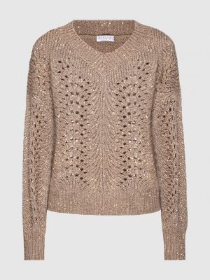 Ажурный пуловер с пайетками Brunello Cucinelli Коричневый