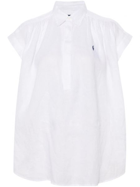 Lniana haftowana bluzka bawełniana Polo Ralph Lauren