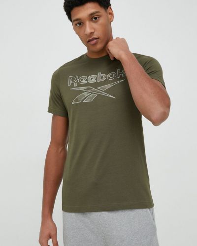Памучна тениска с дълъг ръкав с принт Reebok зелено