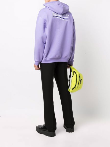 Bluza z kapturem bawełniana z nadrukiem Balenciaga fioletowa