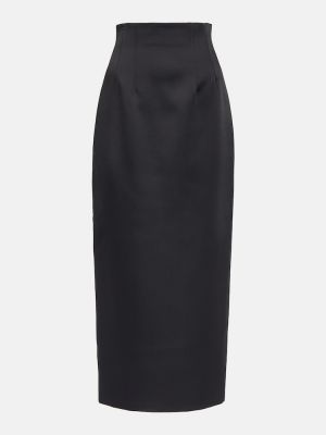 Saténová midi sukňa s vysokým pásom Khaite čierna