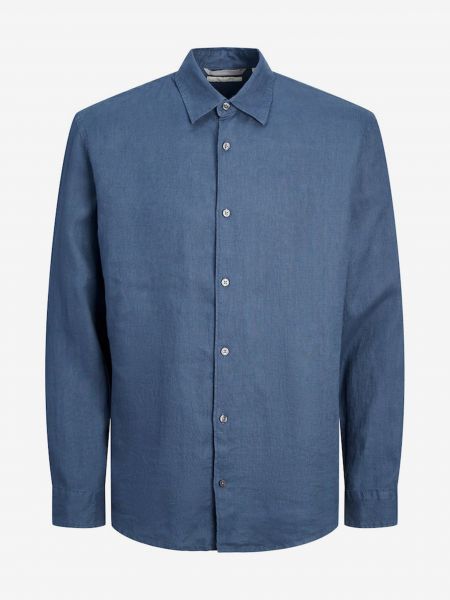 Lněná košile Jack & Jones modrá